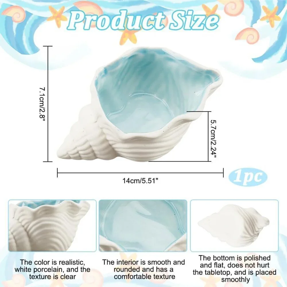 Conch Shape Ceramic Jewelry Tray Aqua Shell Dish Ceramic Ring Earring Holder